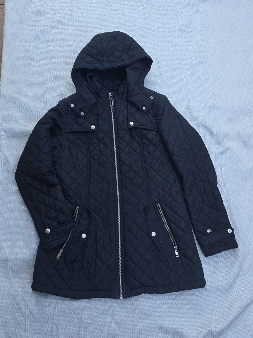 Tommy Hilfiger Black Quilted Hooded Puffer Coat